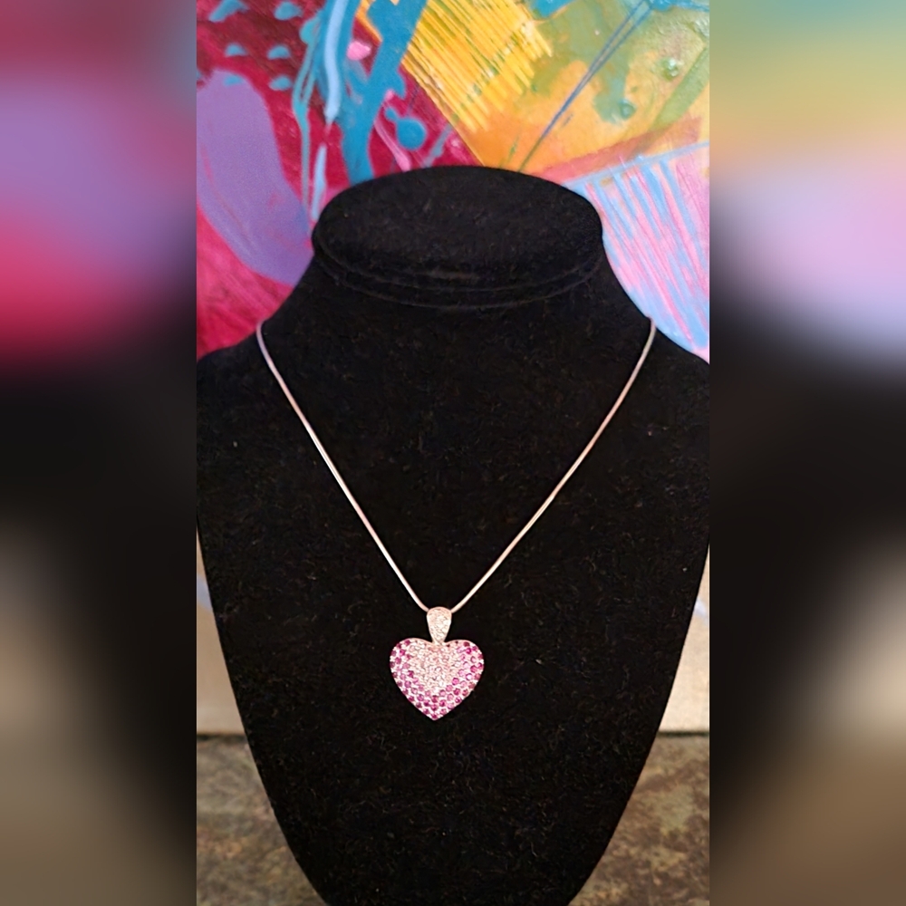 18k White Gold 3.48ct Pink Sapphire Diamond Heart Pendant Necklace with Chain